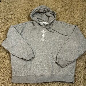 Adidas Original Hooded Sweatshirt Embroidered and Metallic Logos Gray Size S